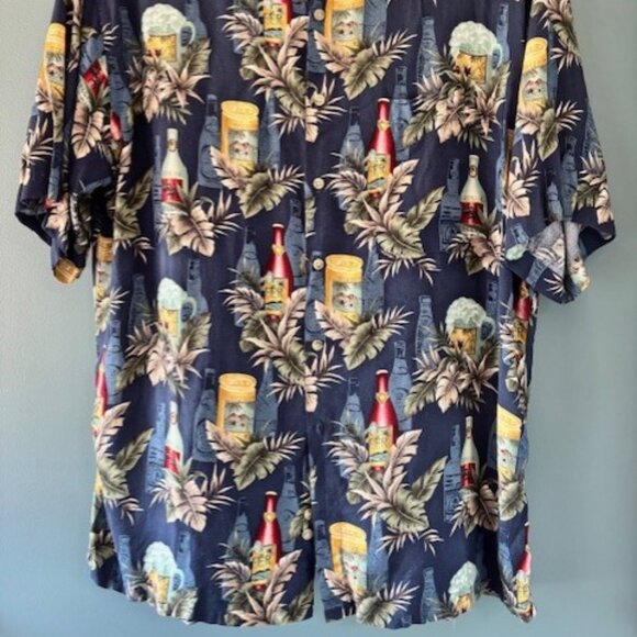 Pierre Cardin Blue Beer Print Resort Wear Short Sleeve Button Shirt Men's L Vtg - Picture 2 of 6
